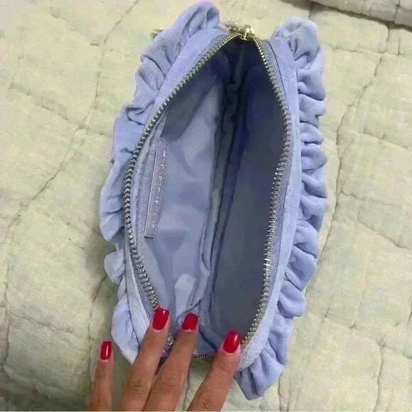 Stoney Clover Lane Galaxy Embroidered Velvet Ruffle Small Glam Pouch - Picture 4 of 5